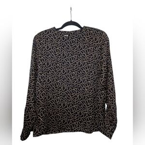 Vintage Anne Klein Black and Gold Silk Blouse